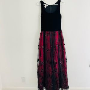 Vintage 90s Patra Black Floral Gothic Velvet Gown 10
